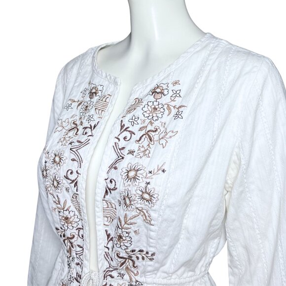 Y2K 100% Cotton White Boho Embroidered Tie Waist Peasant Top Cottagecore XS/S - Picture 8 of 9